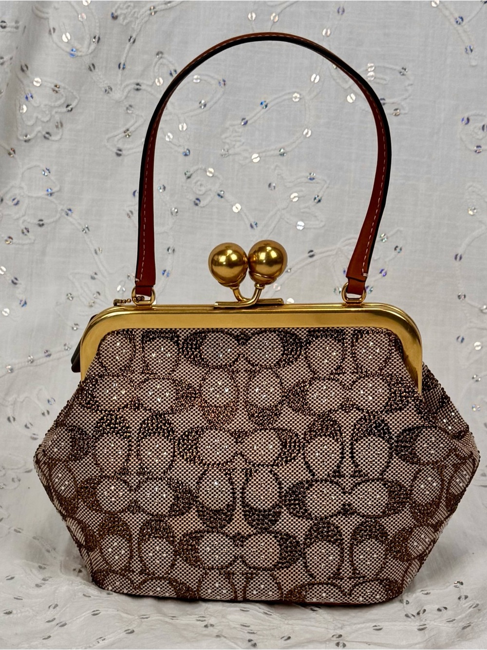 Coach Crystal Signature Brown Jacquard Kisslock 16 Bag - *NEW* - Picture 3 of 9
